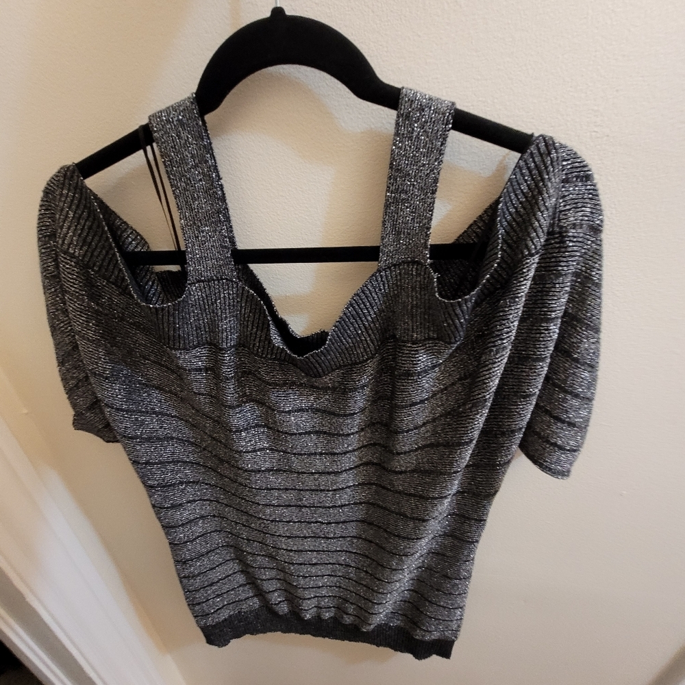 Le Chateau metallic knit off shoulder top